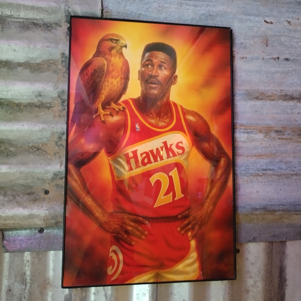 Dominique Wilkins Retro NBA Atlanta Hawks Airbrushed Style Framed Art Print